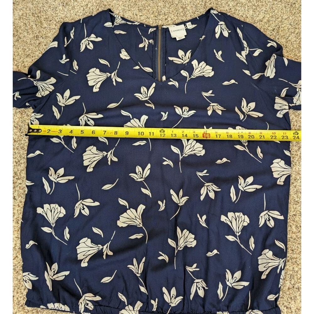 Juna Rose Blouse 3/4 Sleeve Navy White Floral Sheer Women's Size 14 - Picture 7 of 11